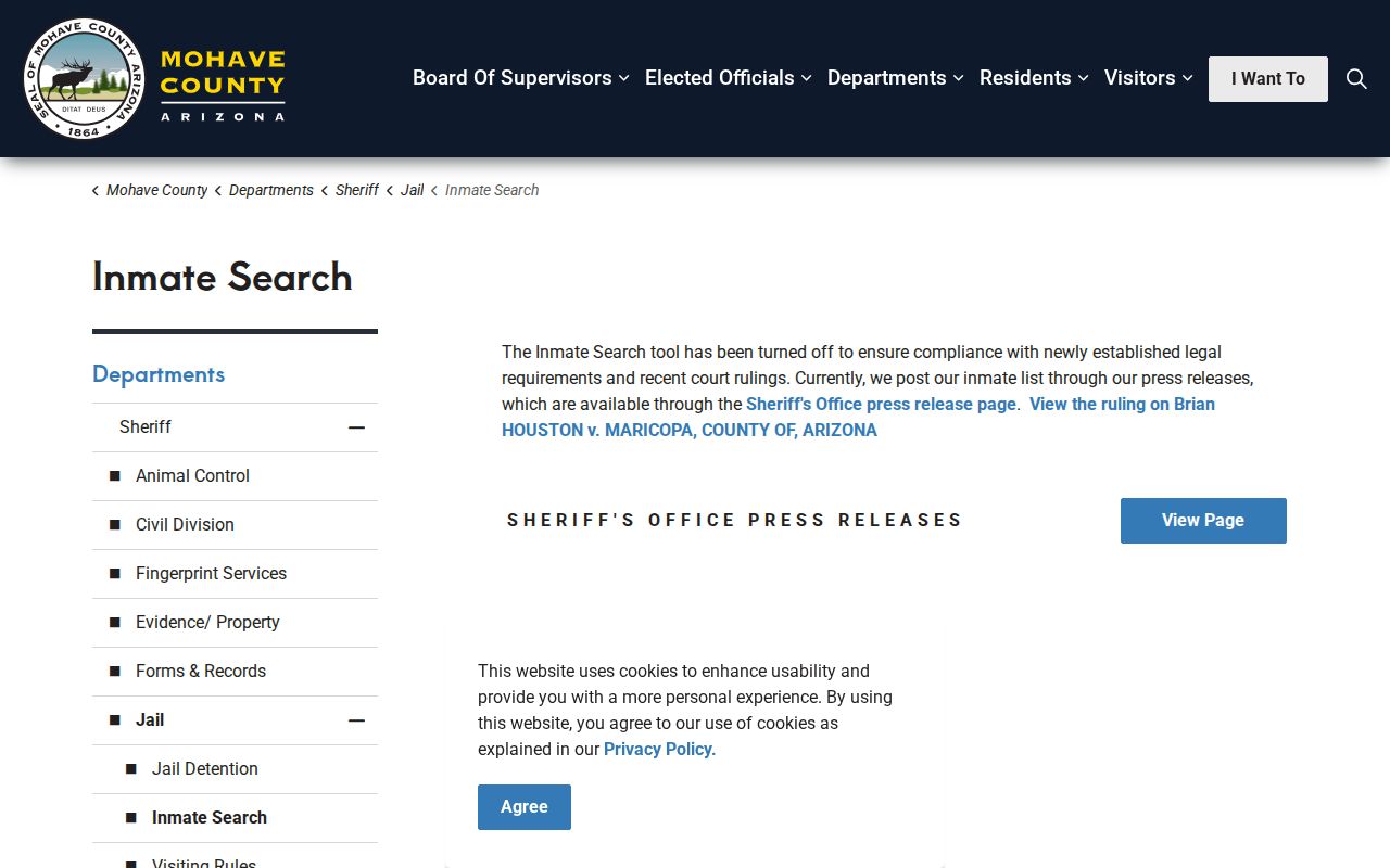 Bullhead City previous residents Mohave County inmate search
