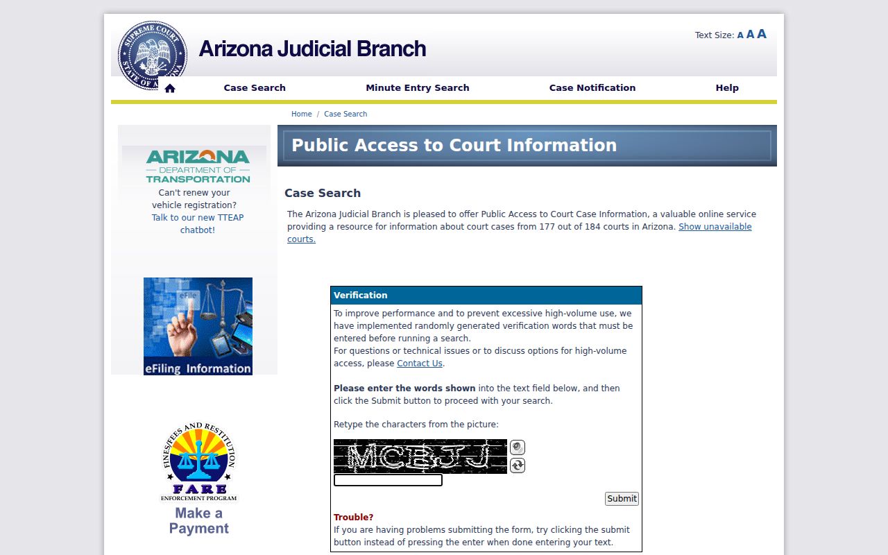 Bullhead City resident lookup on Arizona public court case search