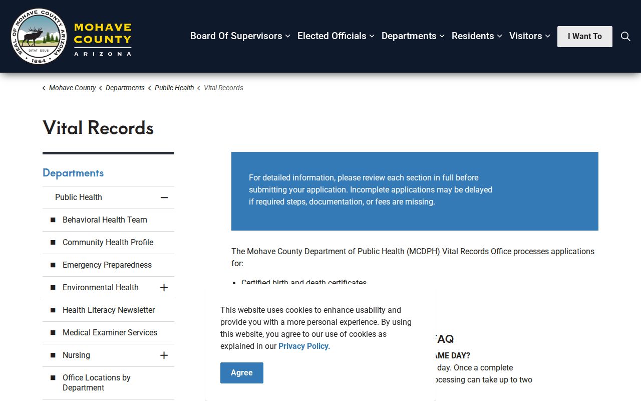 Bullhead City ZIP code directory Mohave vital records service